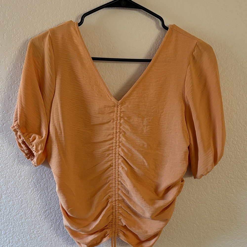 Calvin Klein Peach Ruched V-Neck Top